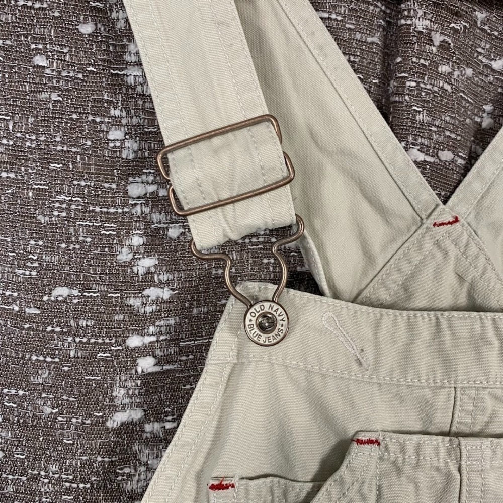 Vintage Y2K Old Navy Bib Carpenter Overalls Beige Denim Cargo Utility Women's XS - Picture 3 of 13